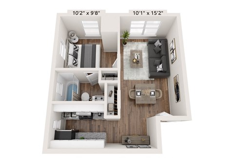 Floor plan for 1 bed, 1 bath, 427 sqft